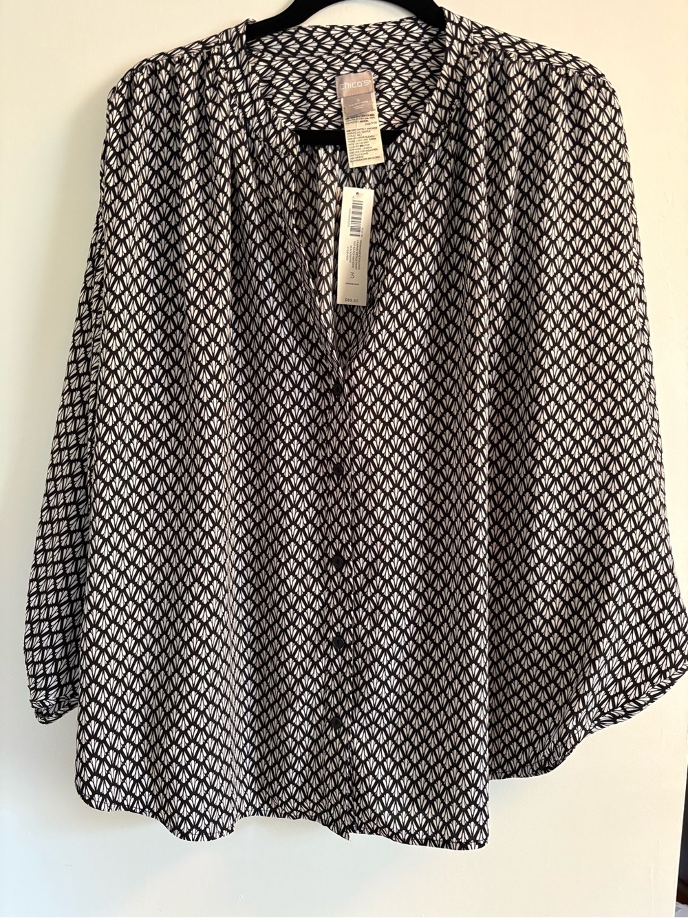 Chico's Black and White Geometric Button-Front Blouse